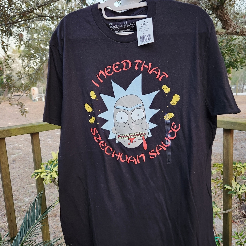 Rick & Morty Black T-Shirt Size Lg  " I Need That Szechuan Sauce "  NWT